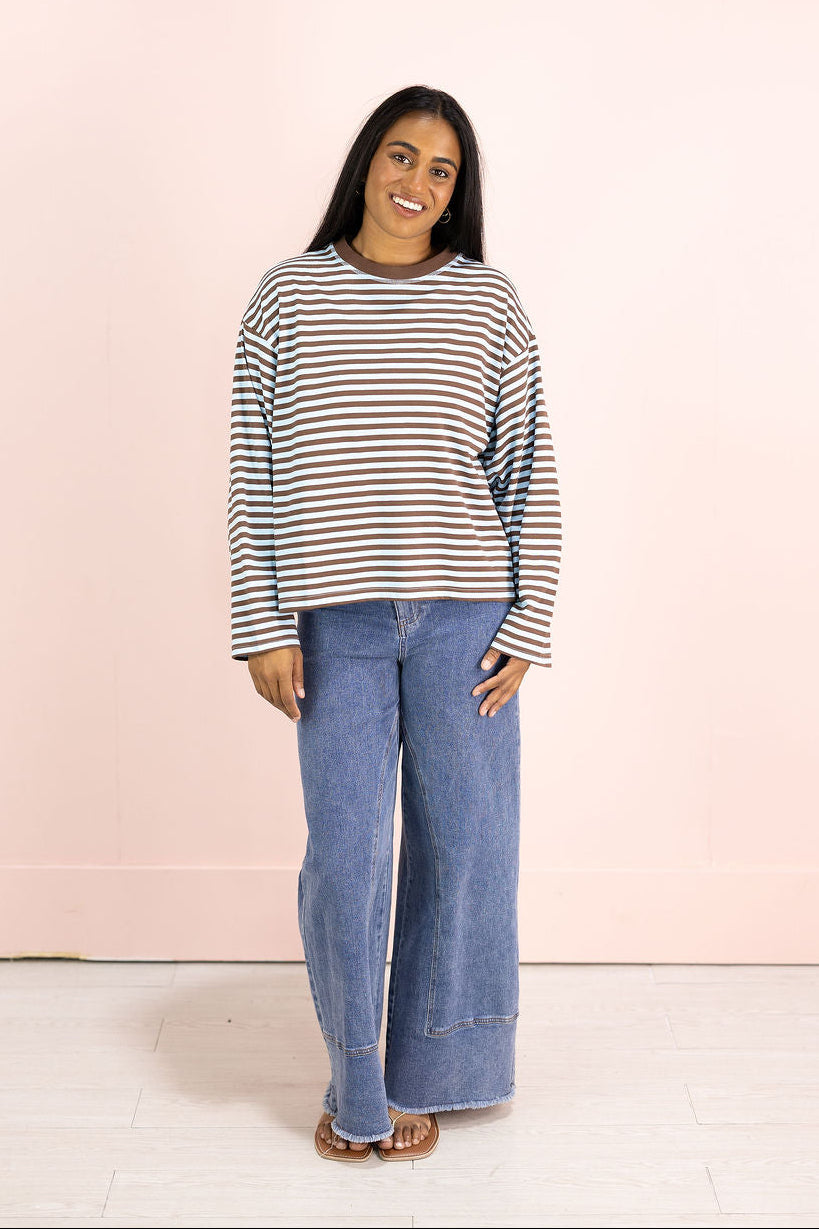 Striped Long Sleeve Top Blue