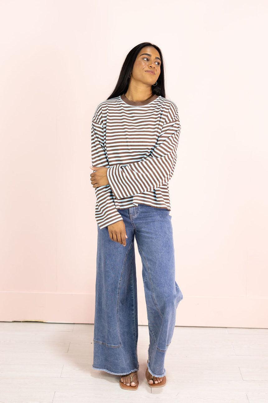 Striped Long Sleeve Top Blue