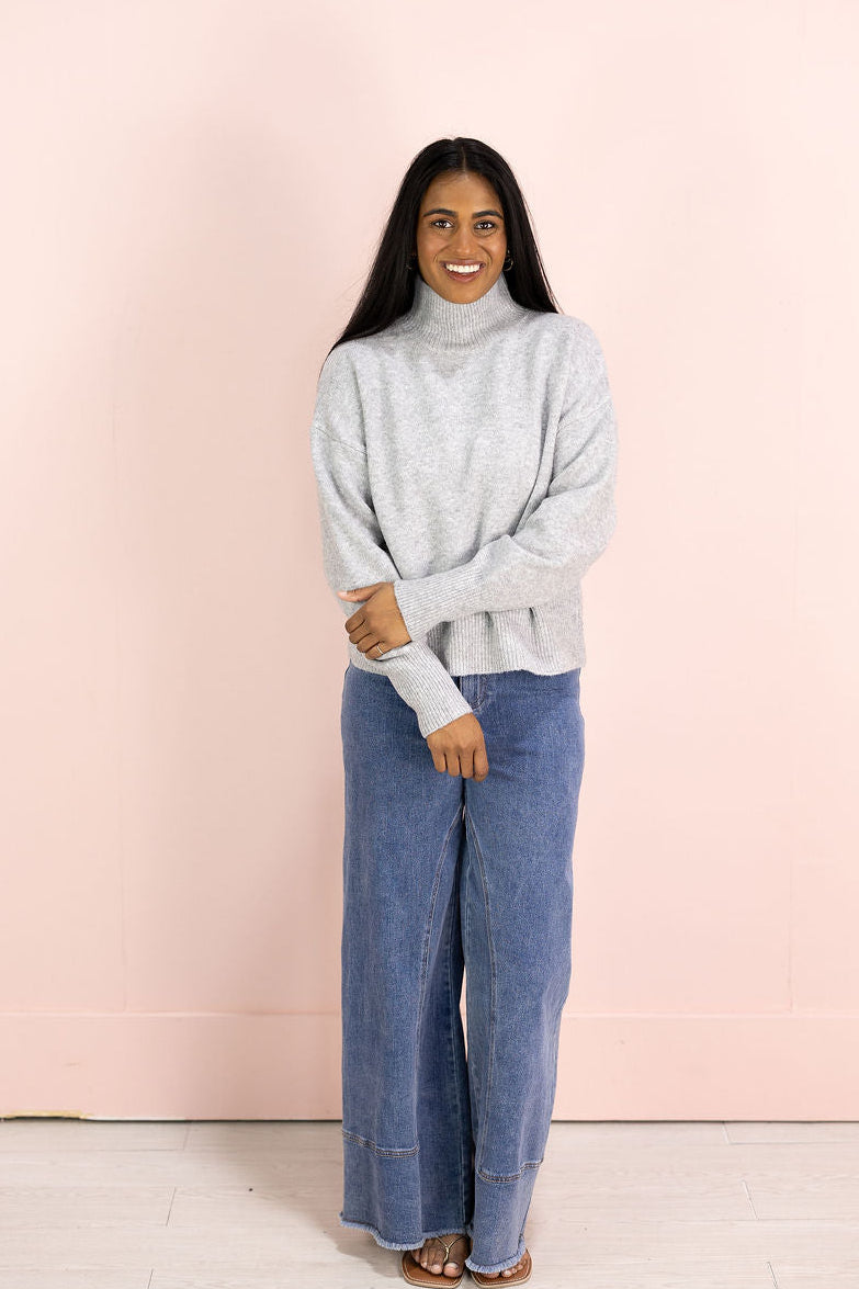 Turtleneck Drop Shoulder Sweater Grey