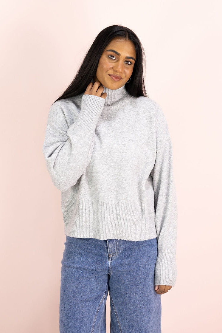 Turtleneck Drop Shoulder Sweater Grey