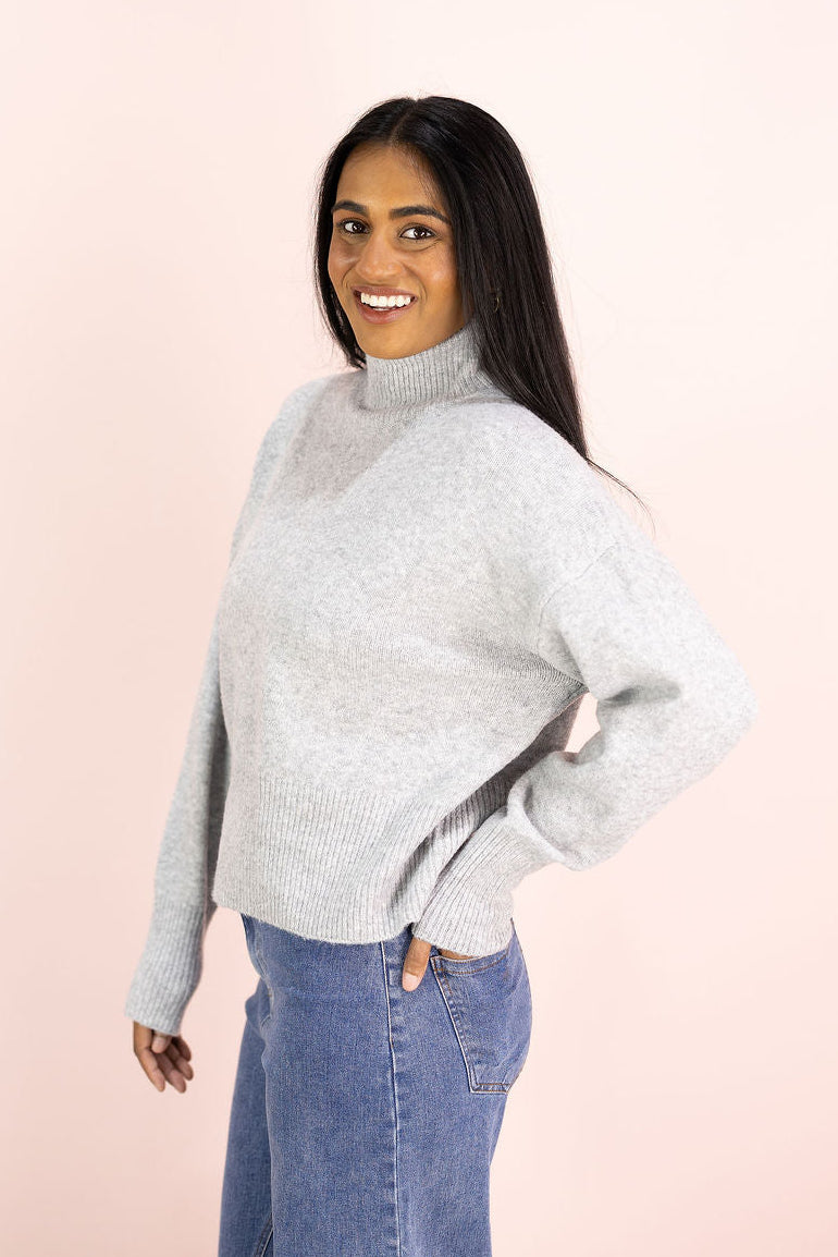Turtleneck Drop Shoulder Sweater Grey