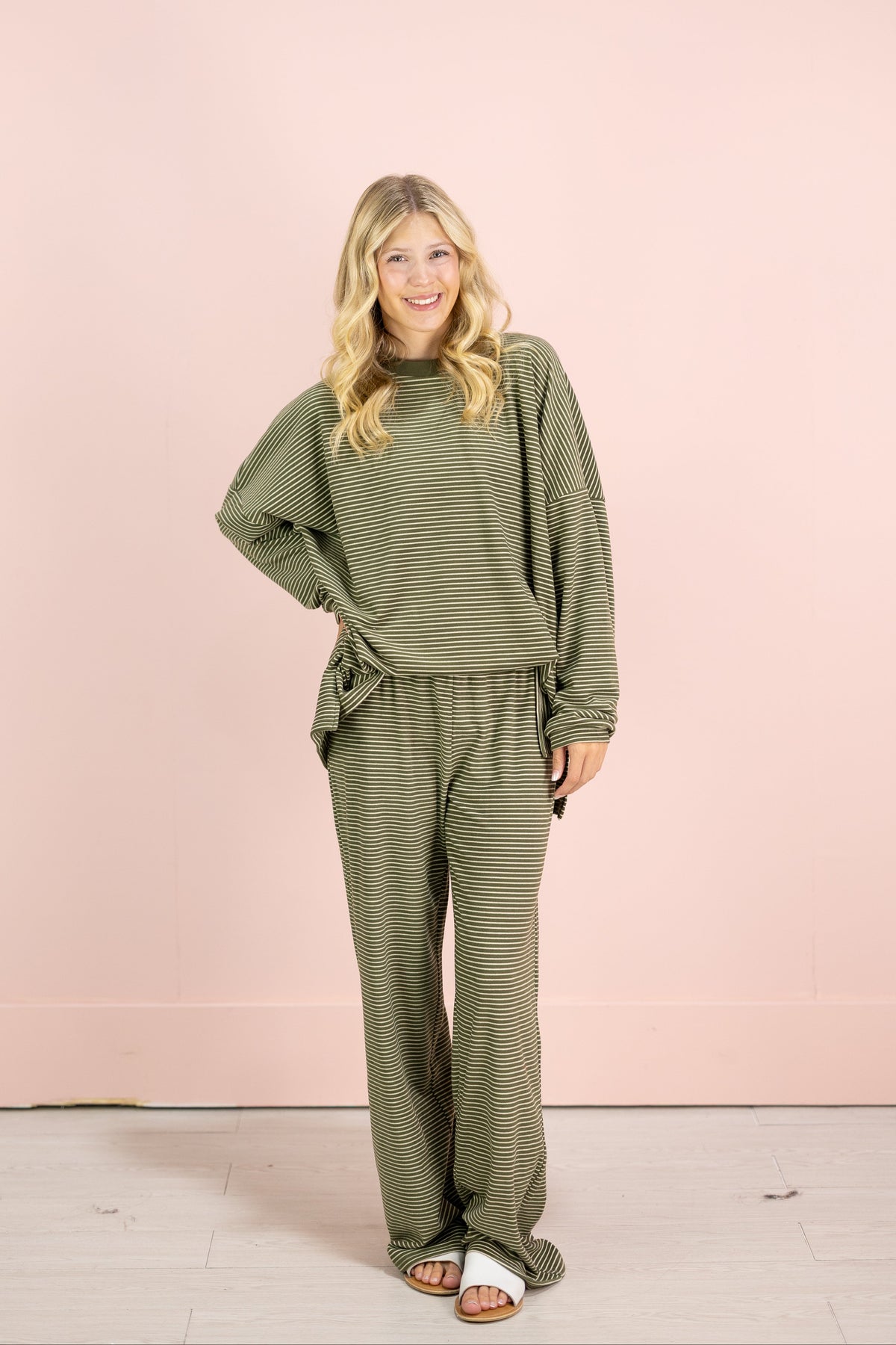 Striped Fleece Pants Olive