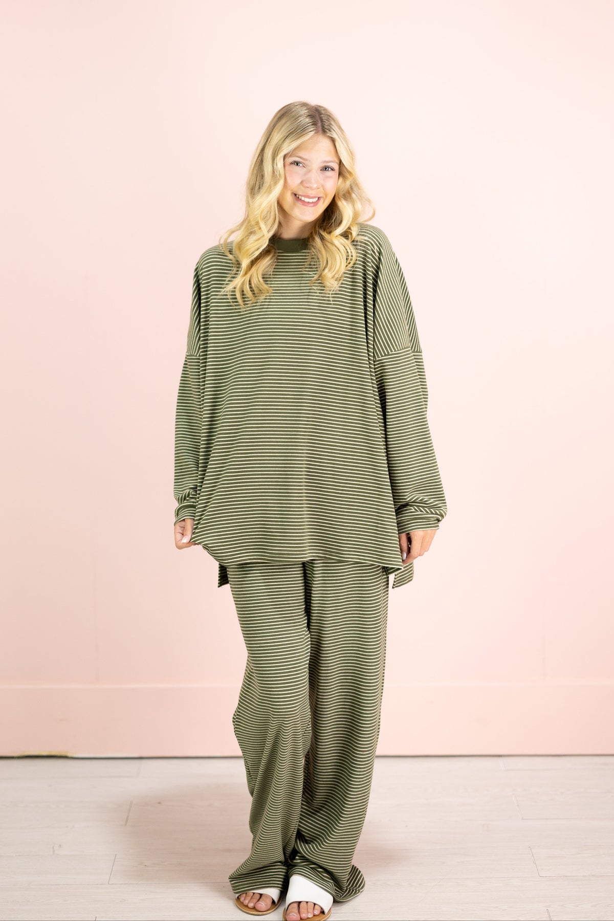 Striped Fleece Pants Olive