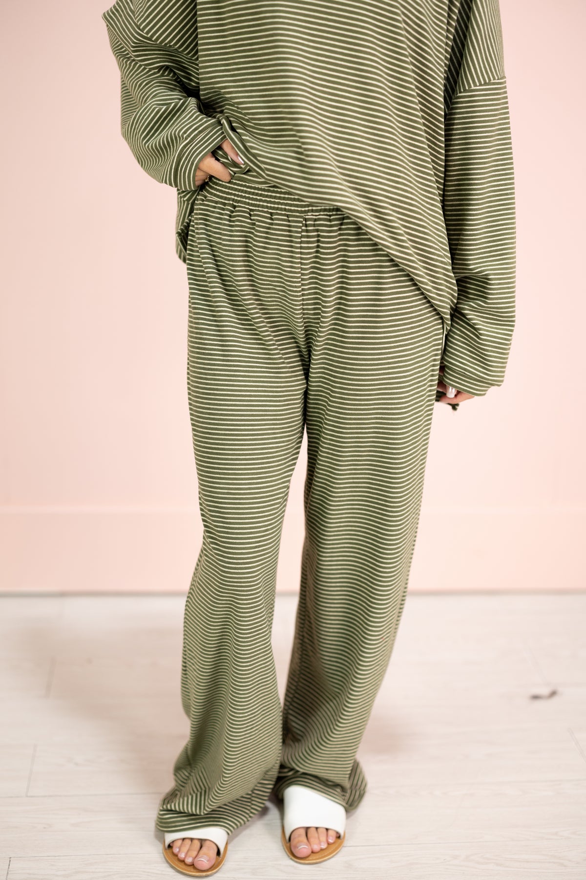 Striped Fleece Pants Olive