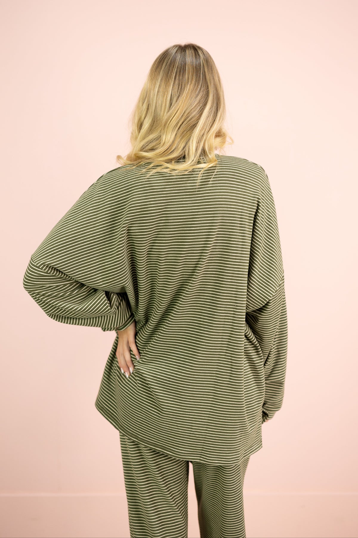 Striped Fleece Oversize Top Olive