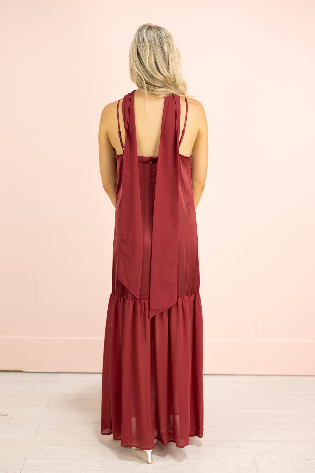 Chiffon Tiered Maxi w/ Scarf Wine