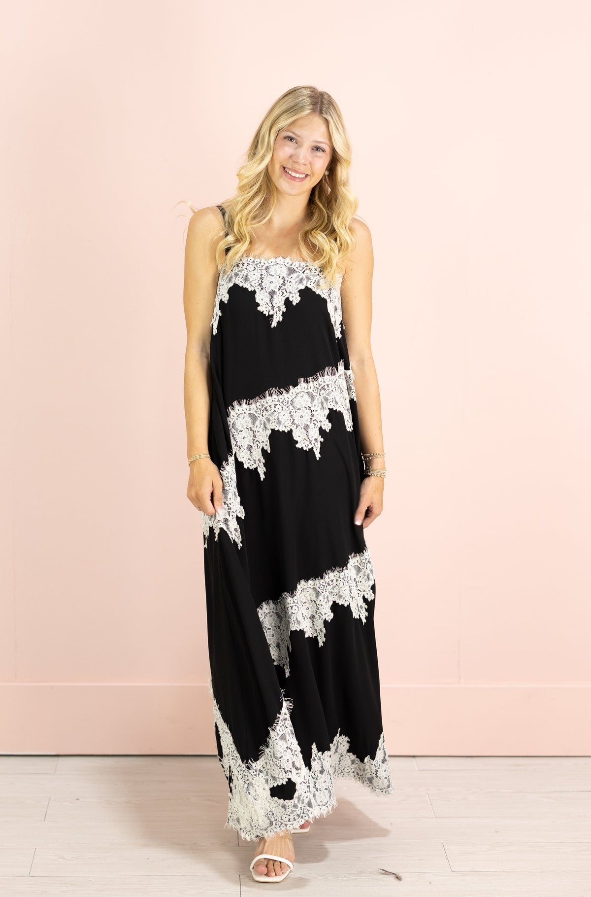 Contrast Lace Maxi Dress Black