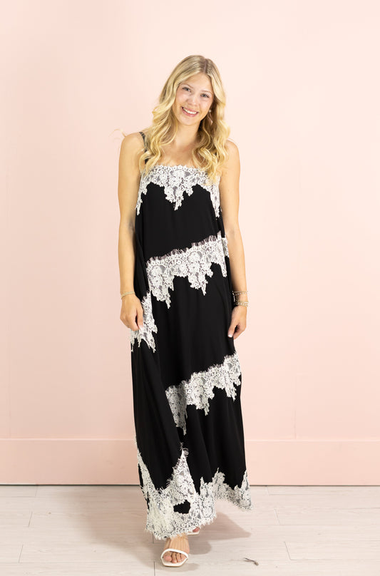 Contrast Lace Maxi Dress Black
