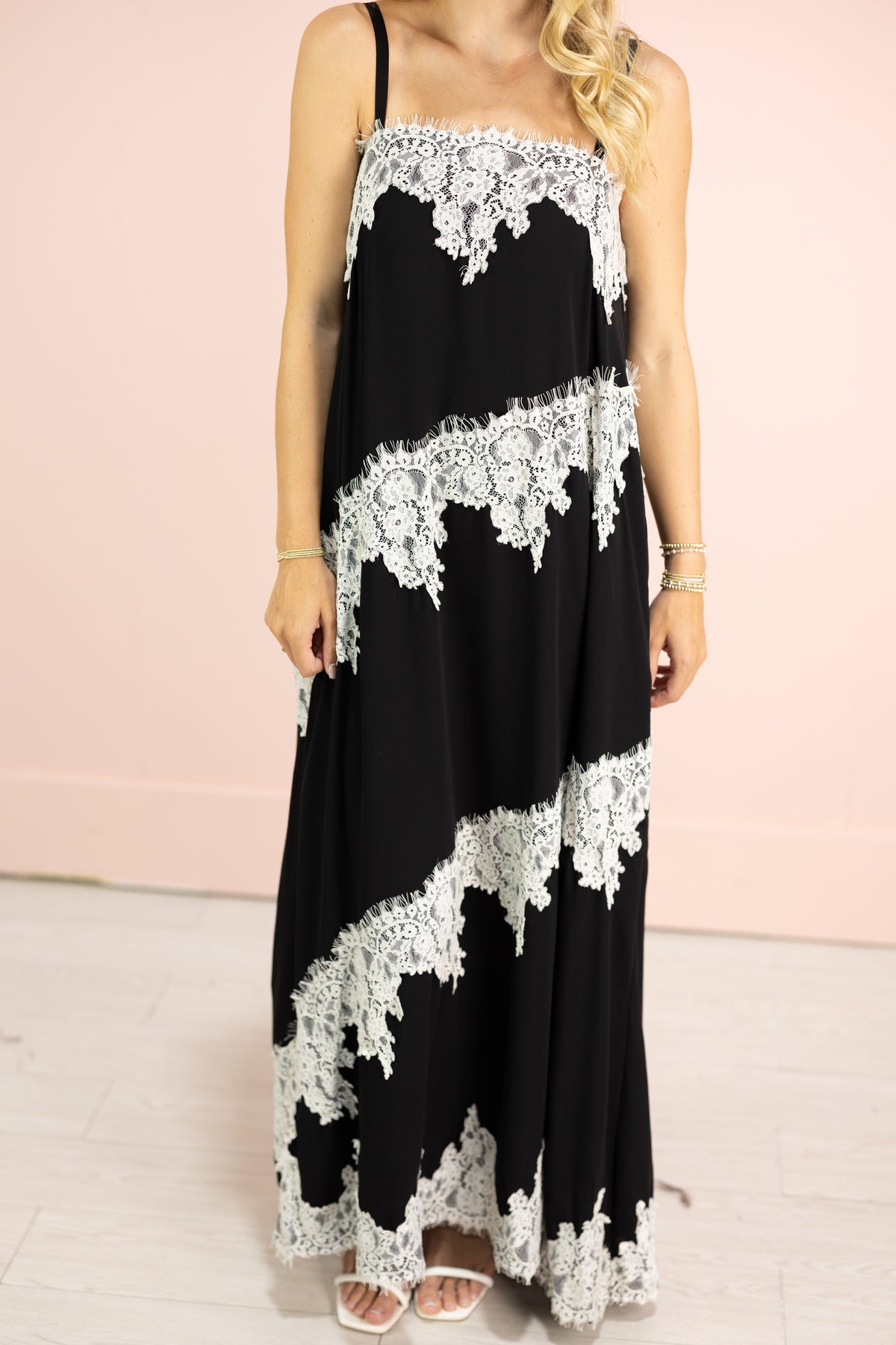 Contrast Lace Maxi Dress Black