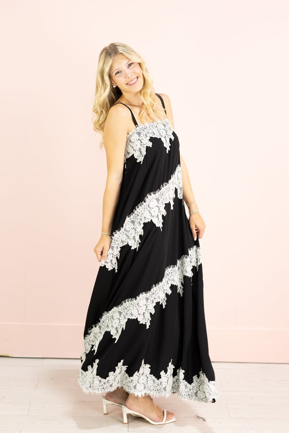 Contrast Lace Maxi Dress Black