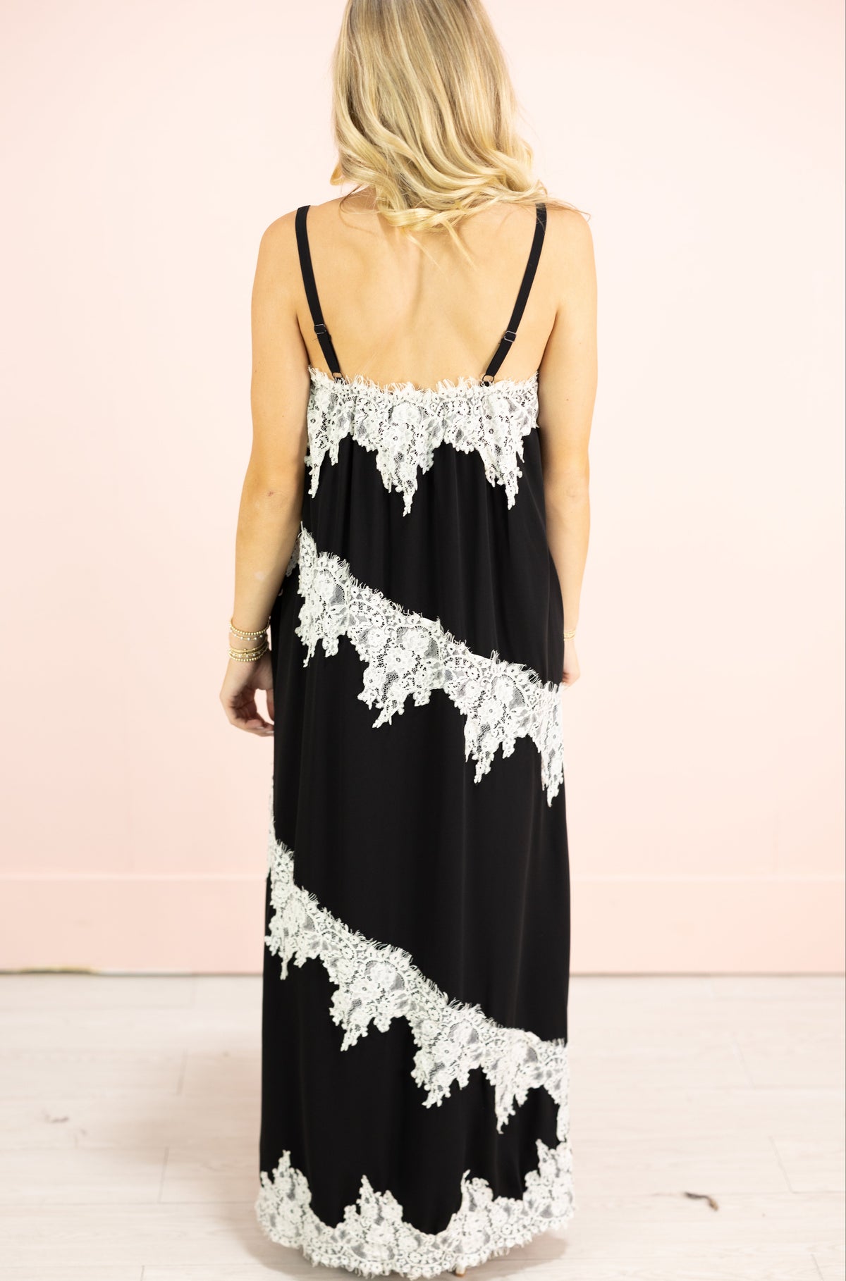 Contrast Lace Maxi Dress Black