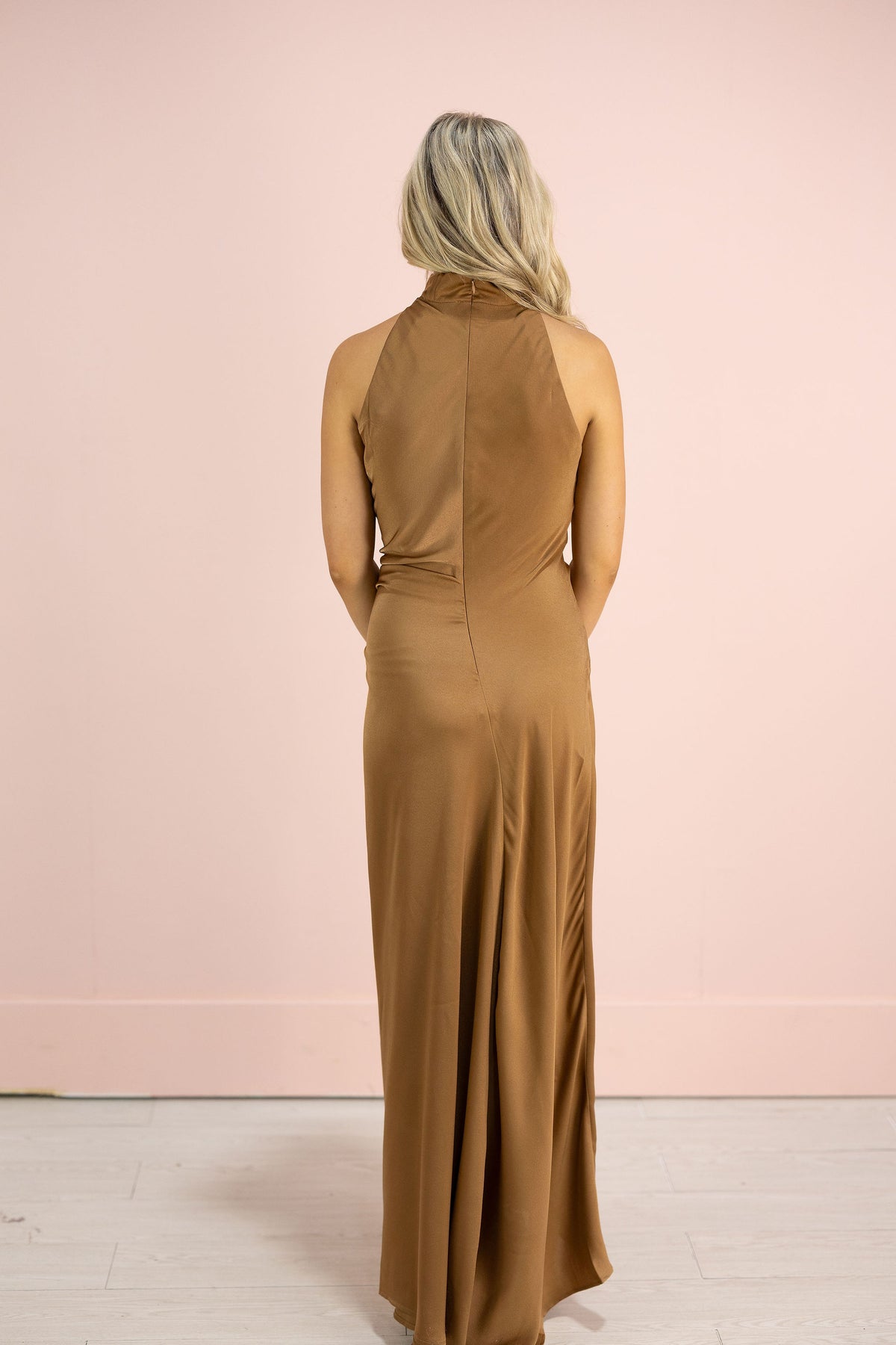 Satin High Neck Maxi Dress