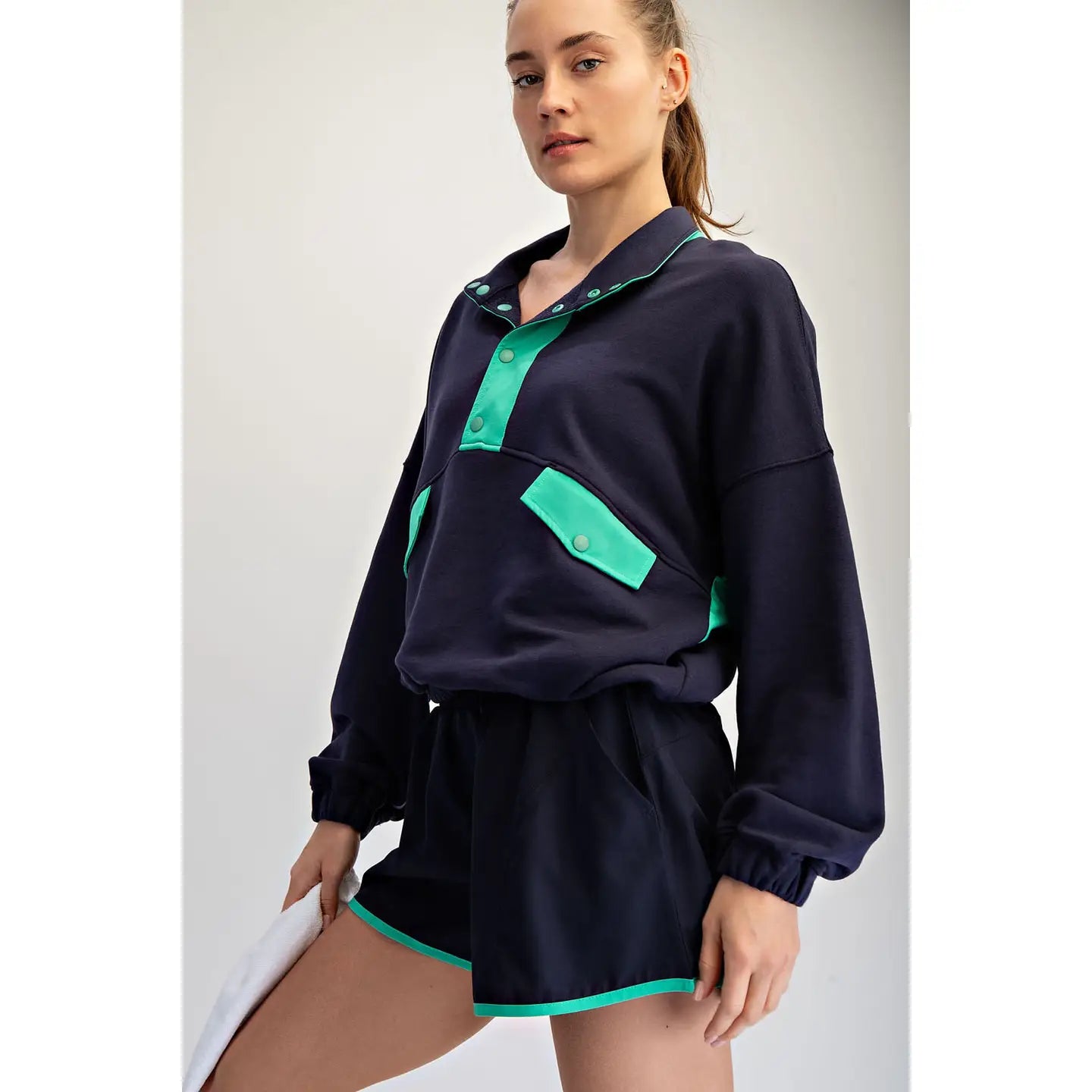 Terry Pullover & Shorts Set of 2 Navy