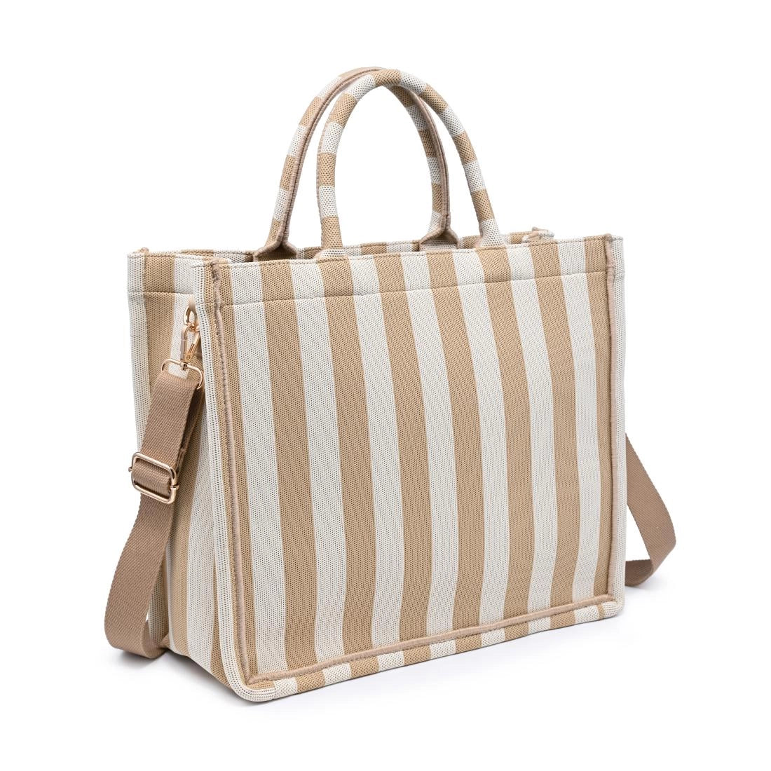 Iona Stripe Handbag Tan/White - Clothe Boutique