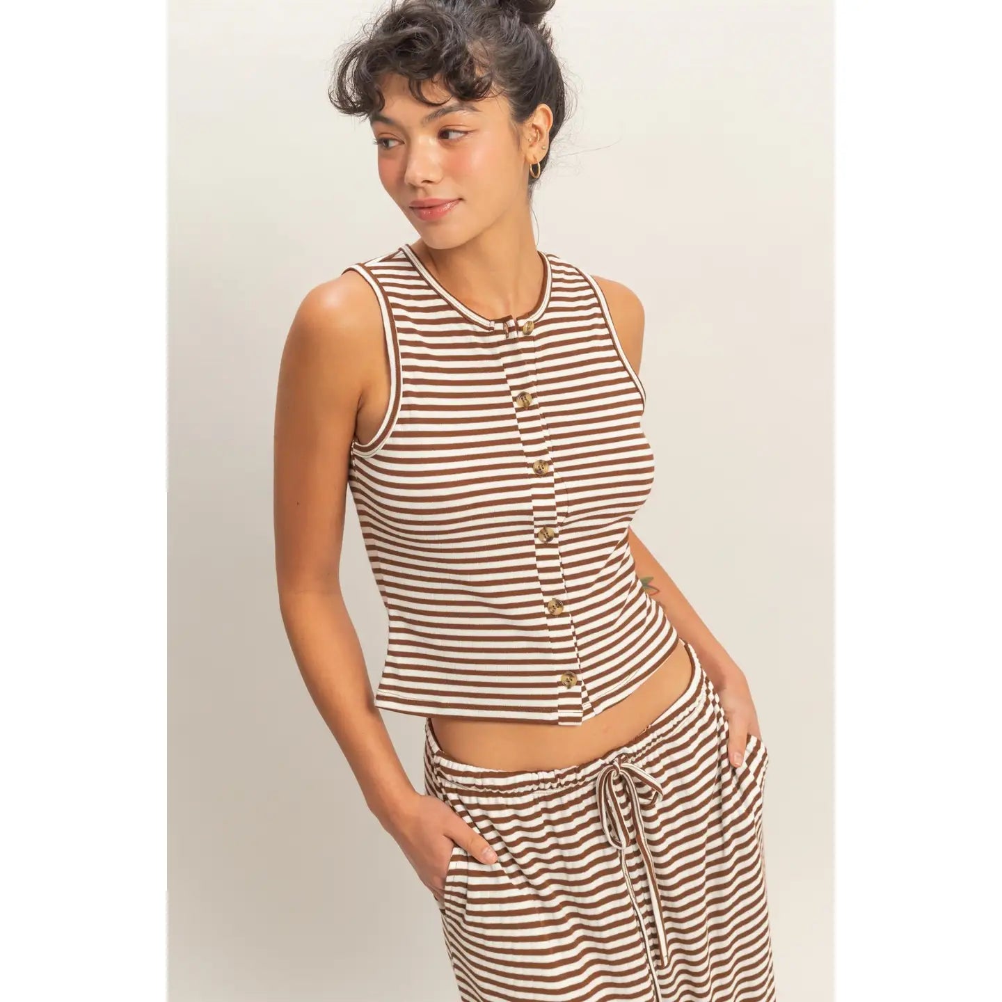 Striped Tank & Pants Set of 2 Brown