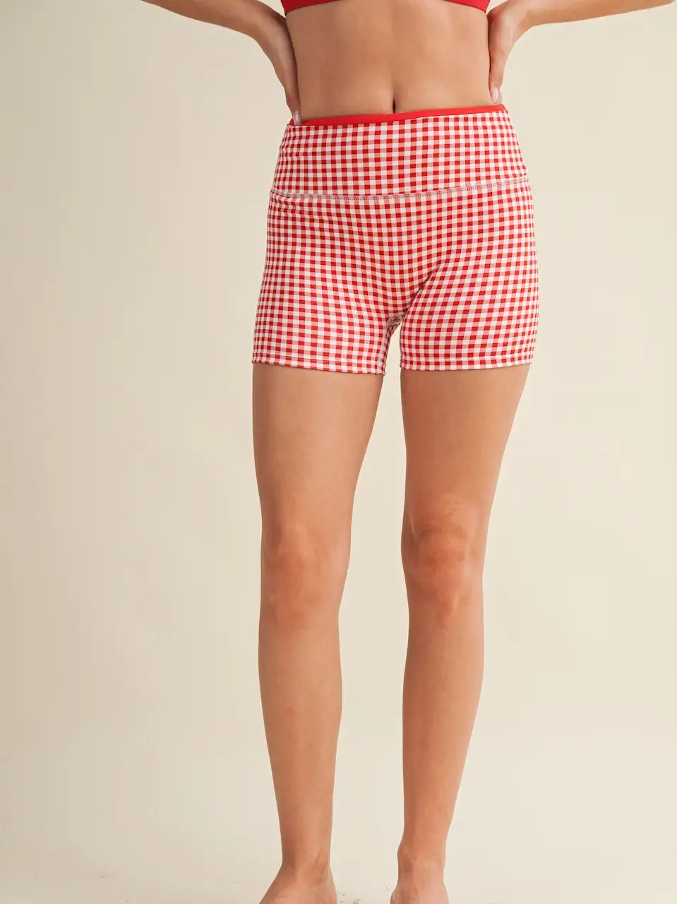 Gingham Biker Shorts Red