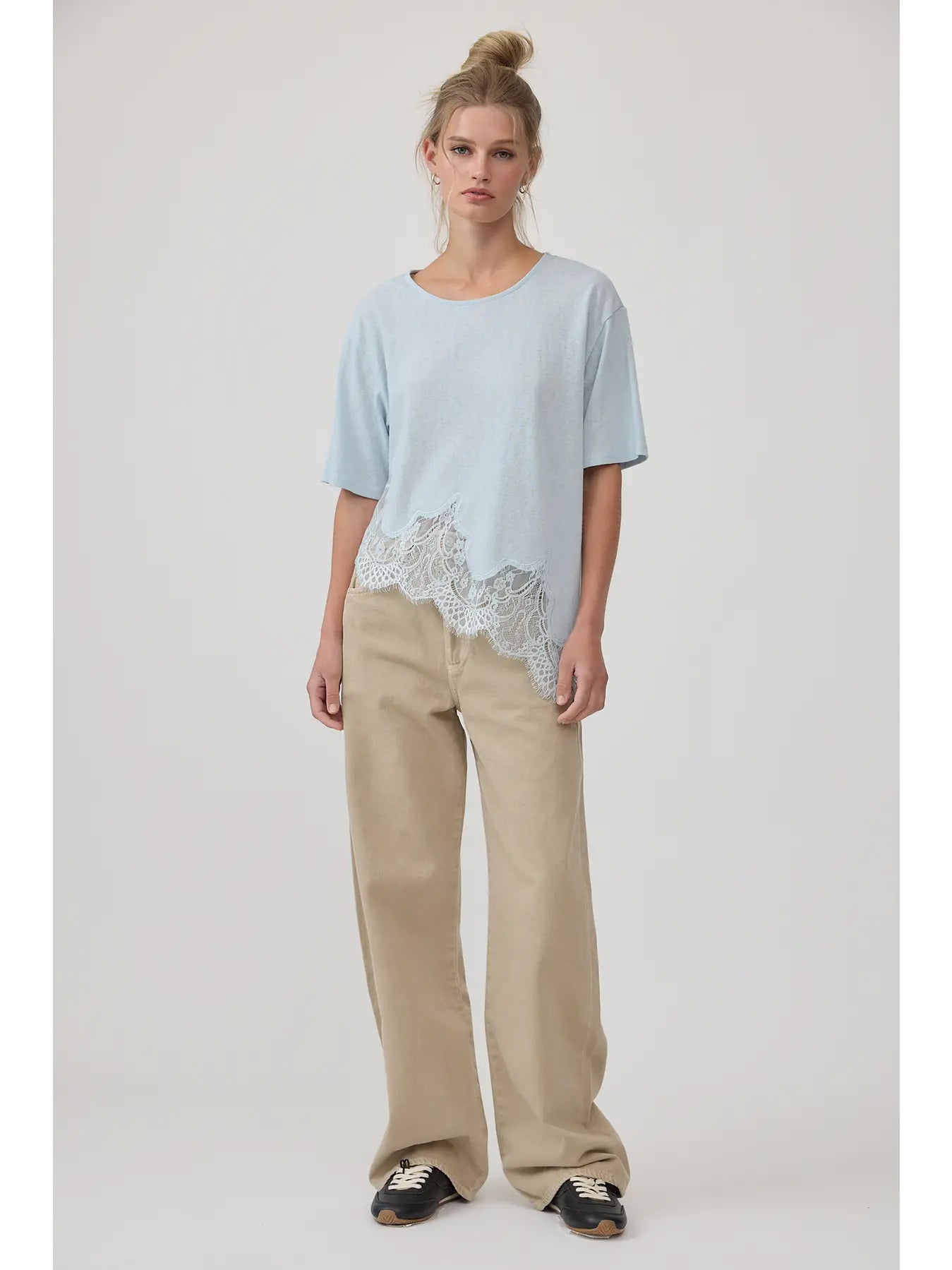Slub Lace Hem Tee Blue