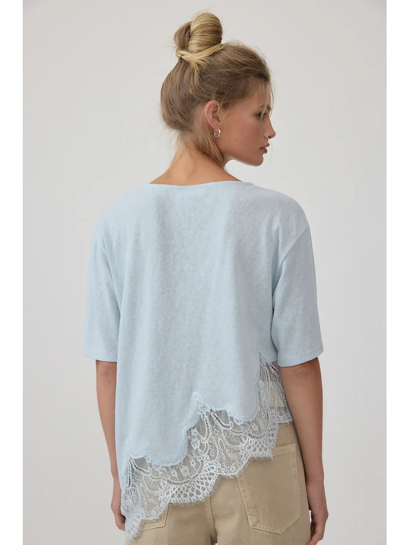 Slub Lace Hem Tee Blue