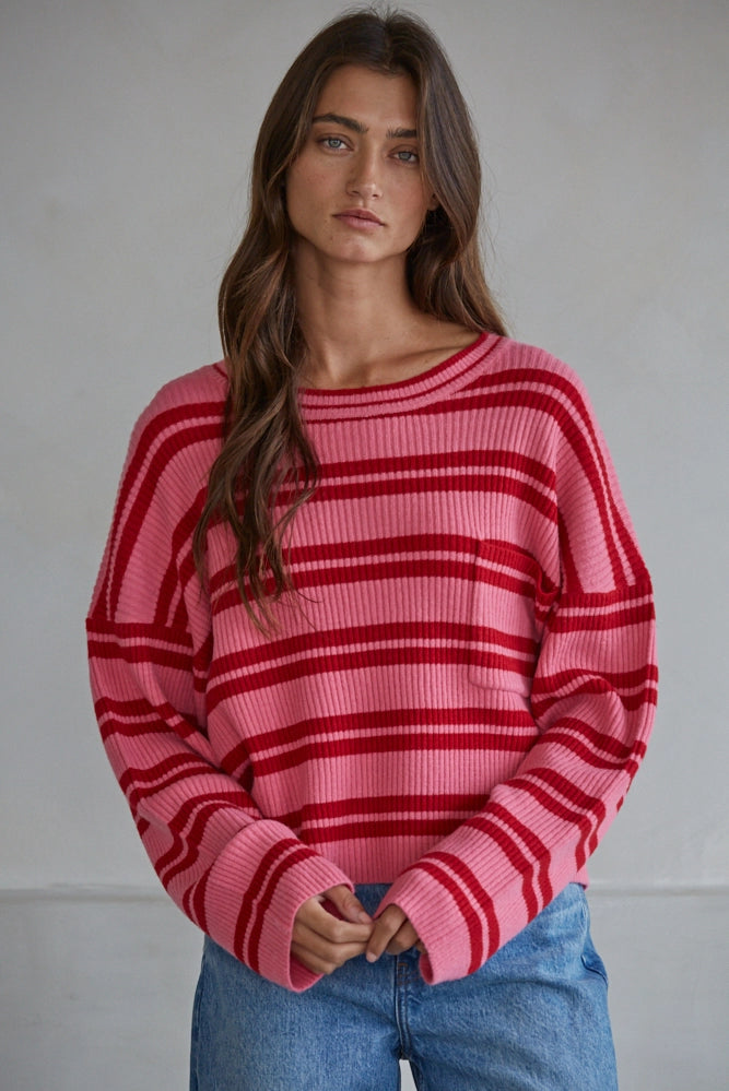 Pink/Red Double Stripe Knit Top - Clothe Boutique