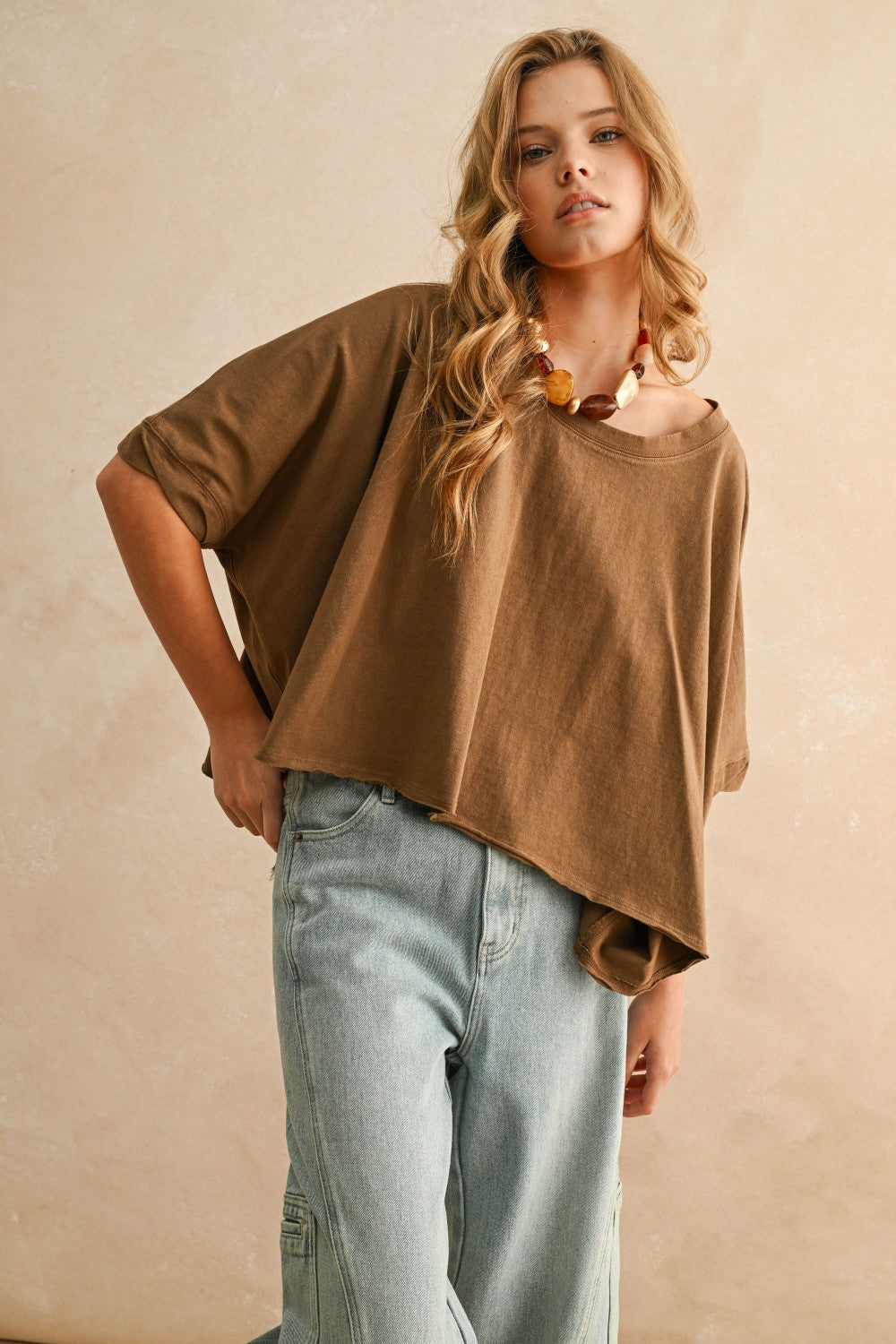 Oversized Relaxed Fit Top Brown - Clothe Boutique