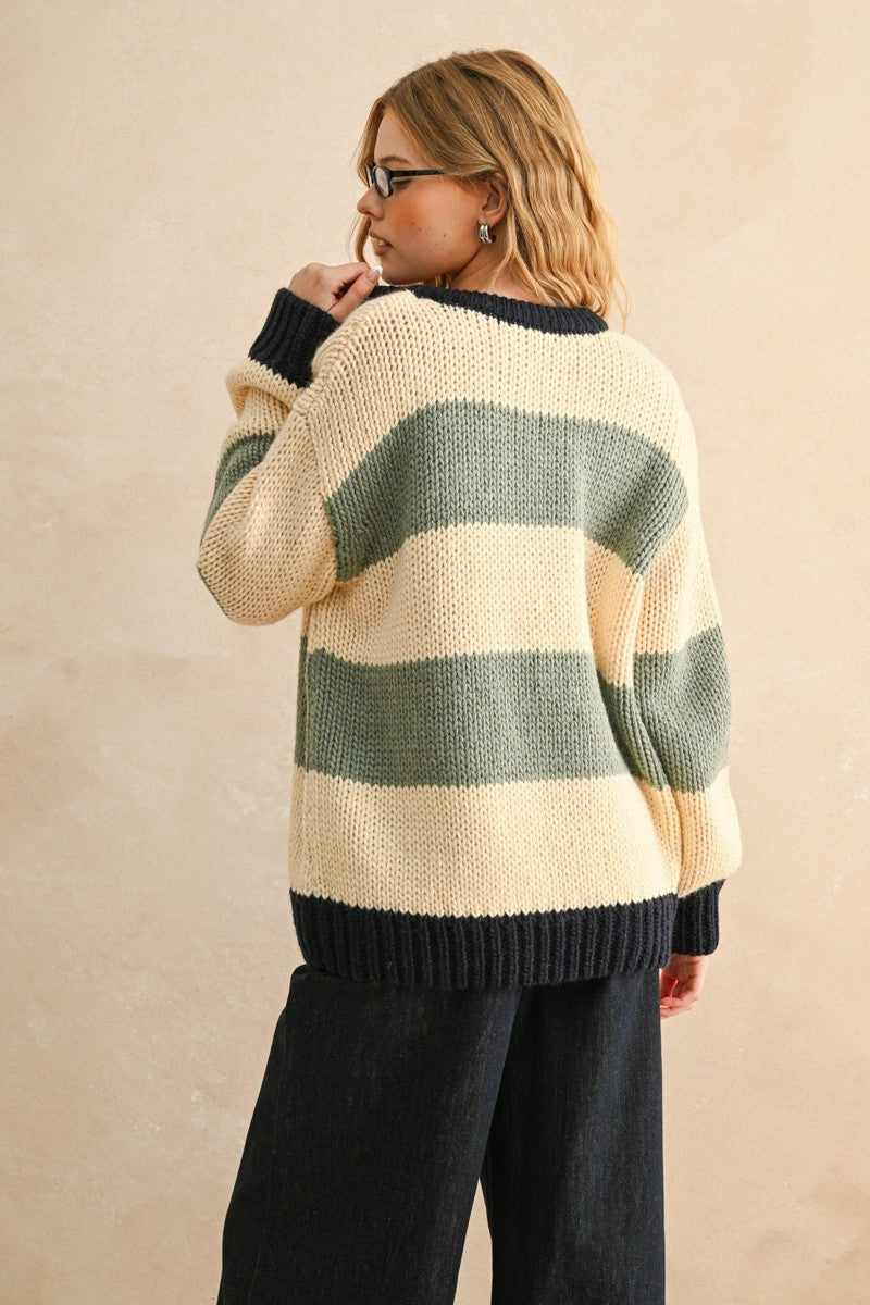 Color Combo Stripe Sweater Navy/Sage – Clothe Boutique
