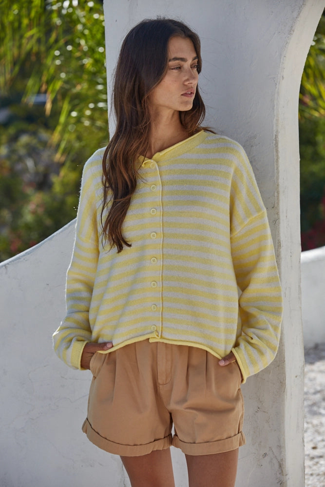 Yellow Stripe Cardigan - Clothe Boutique
