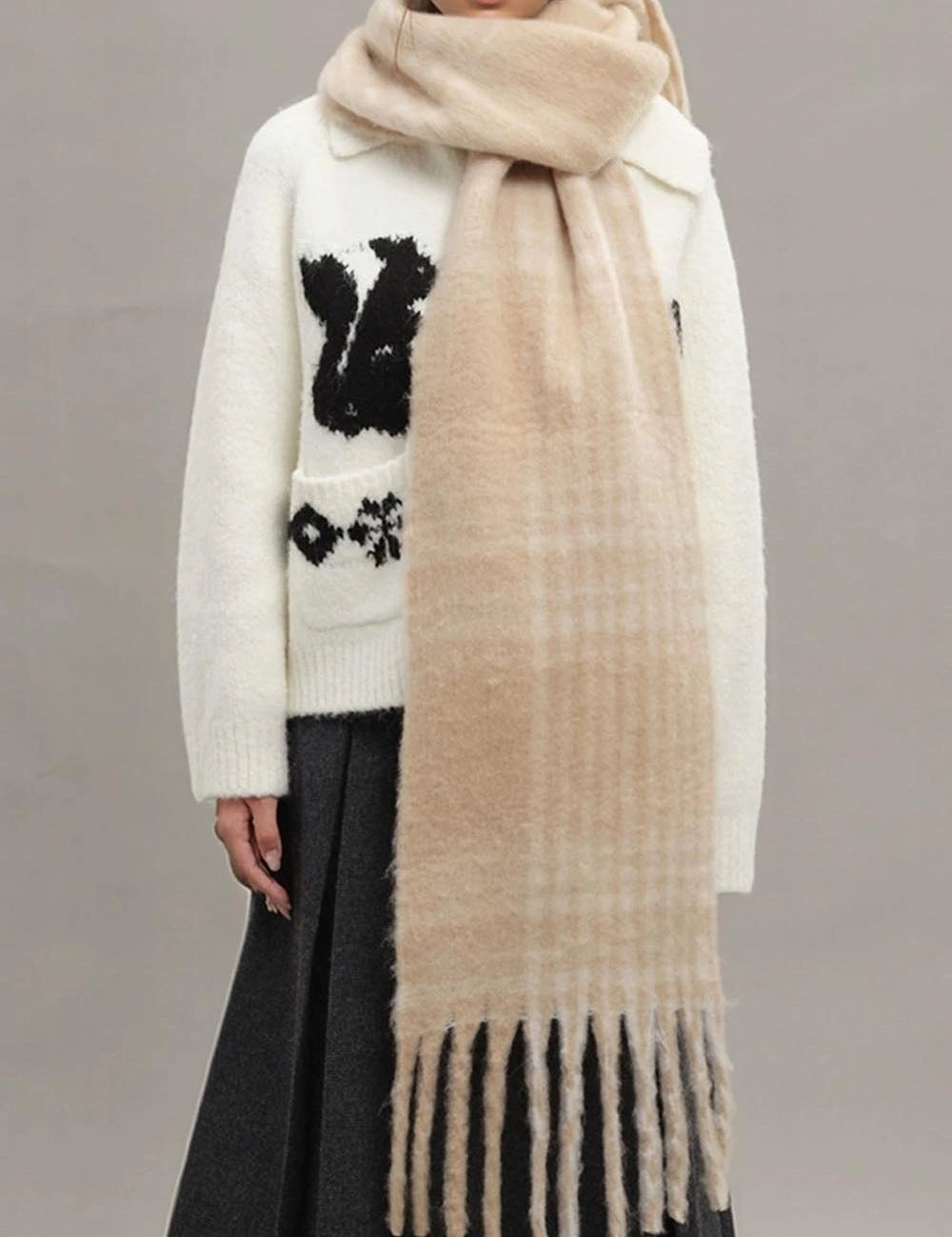 Plaid Color Block Blanket Scarf Khaki