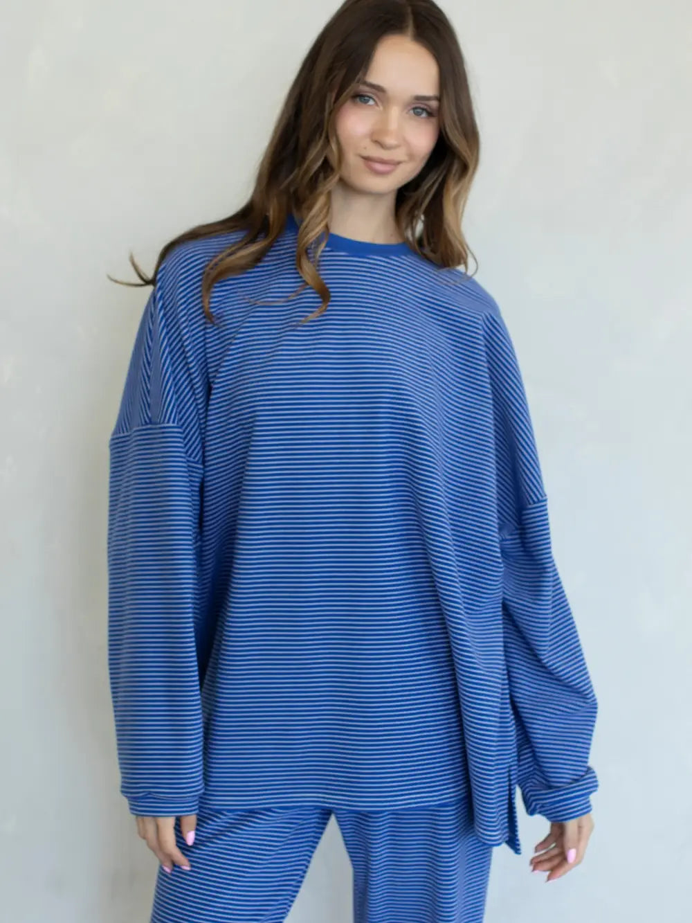 Striped Fleece Oversize Top Royal