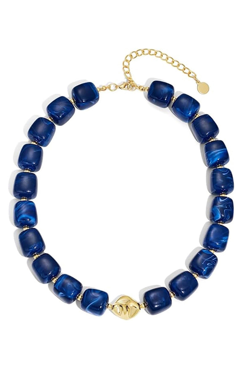 Chunky Beaded Necklace Navy