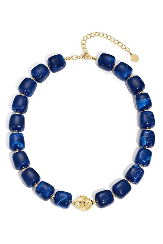 Chunky Beaded Necklace Navy
