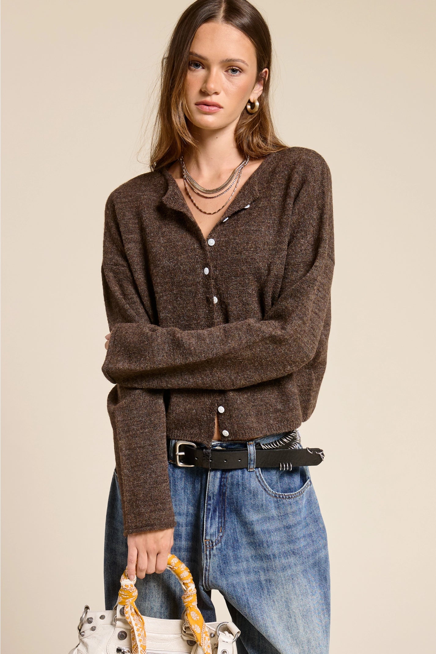 Essential Button Down Cardigan Brown - Clothe Boutique