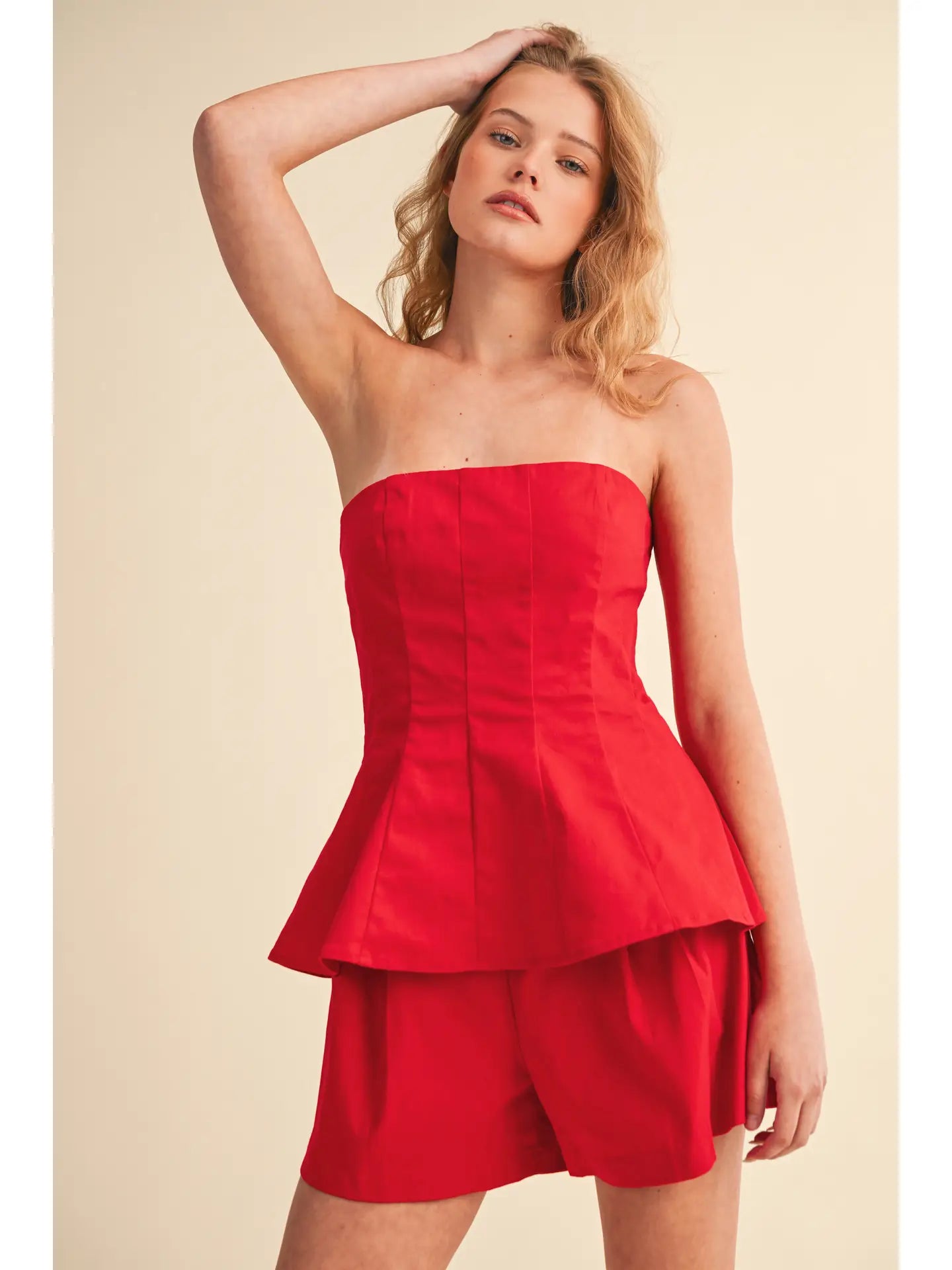 Peplum Tube Top & Shorts Red