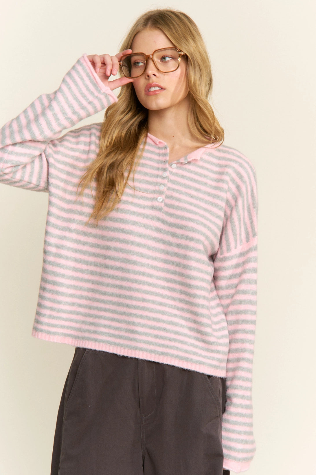Striped Knit Sweater Pink - Clothe Boutique