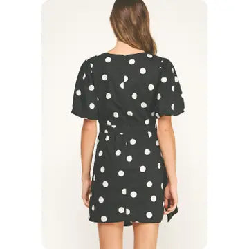 Ruched Puff Sleeve Polka Dot Mini Dress