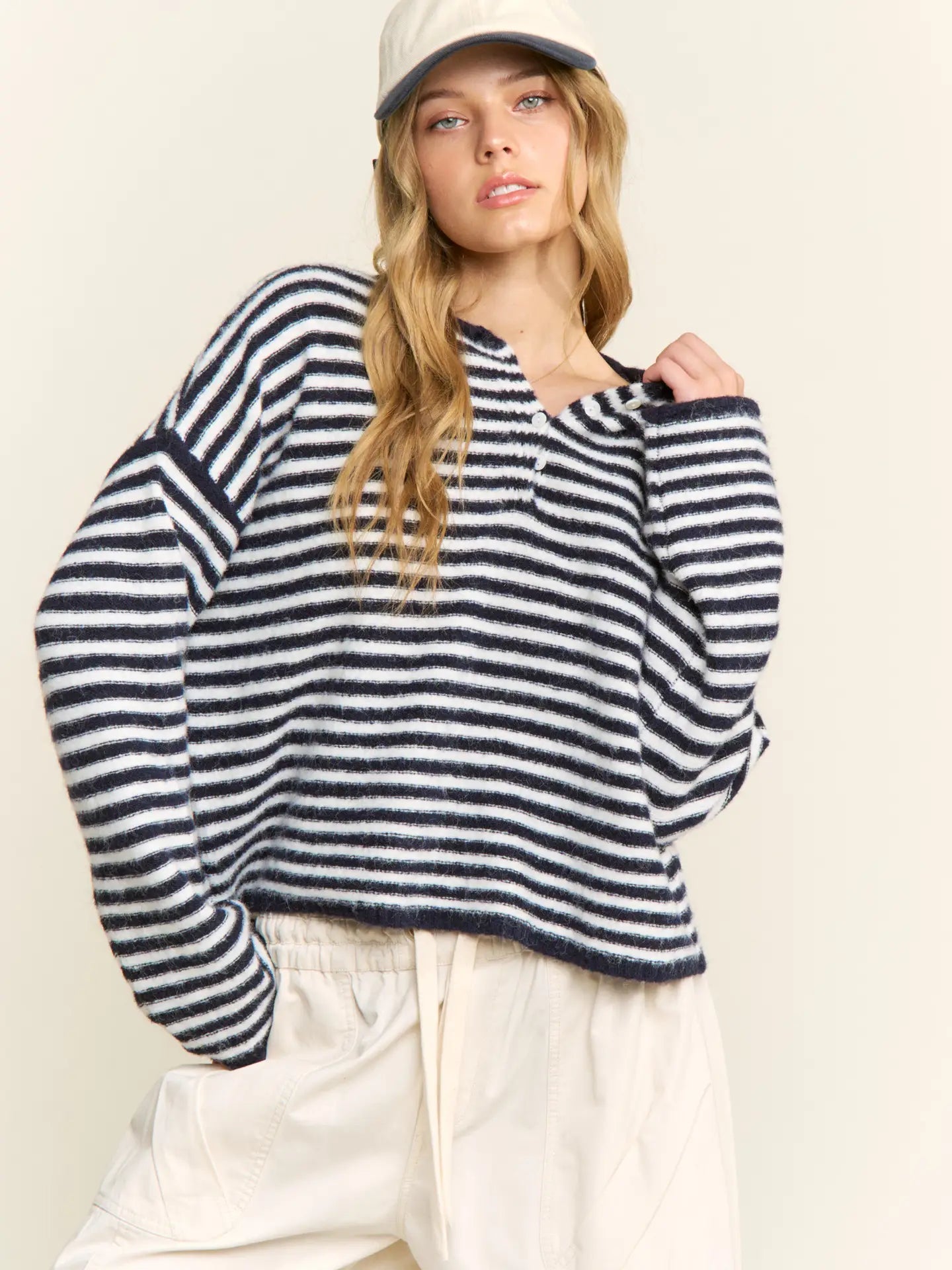Striped Knit Sweater Navy - Clothe Boutique