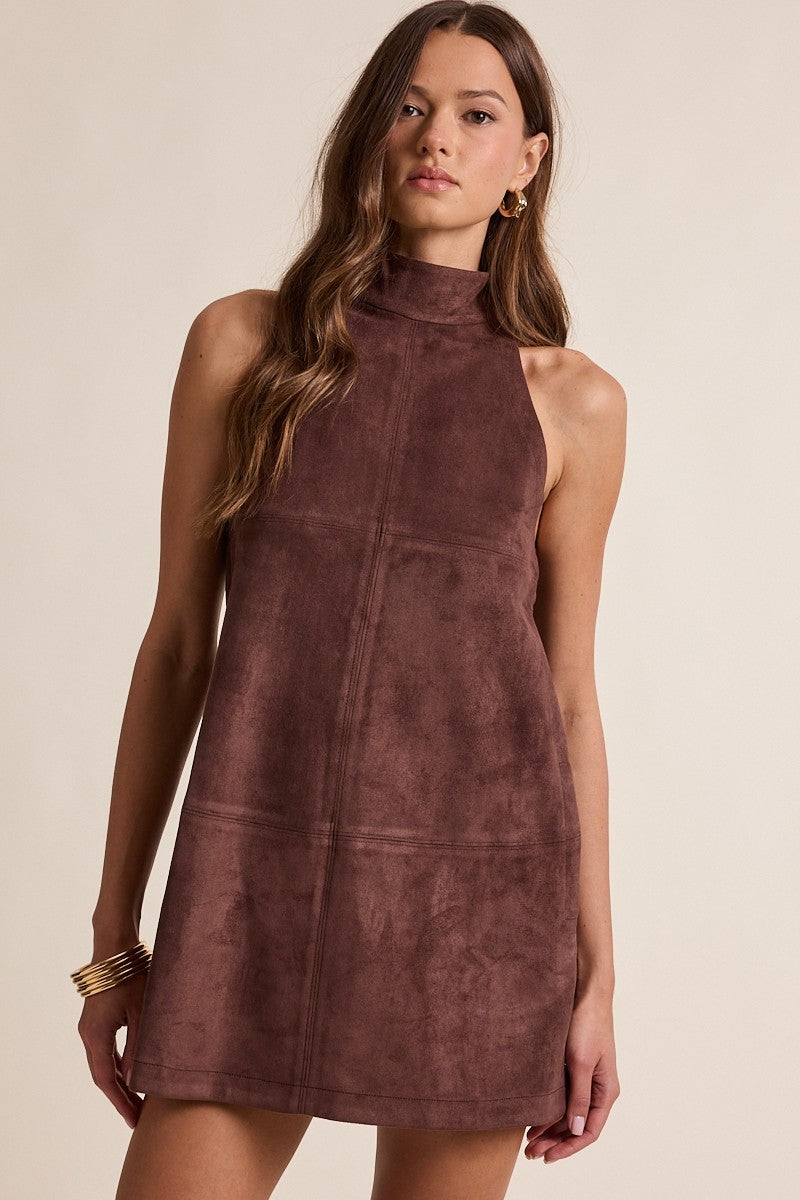 Mock Neck Mini Dress Brown