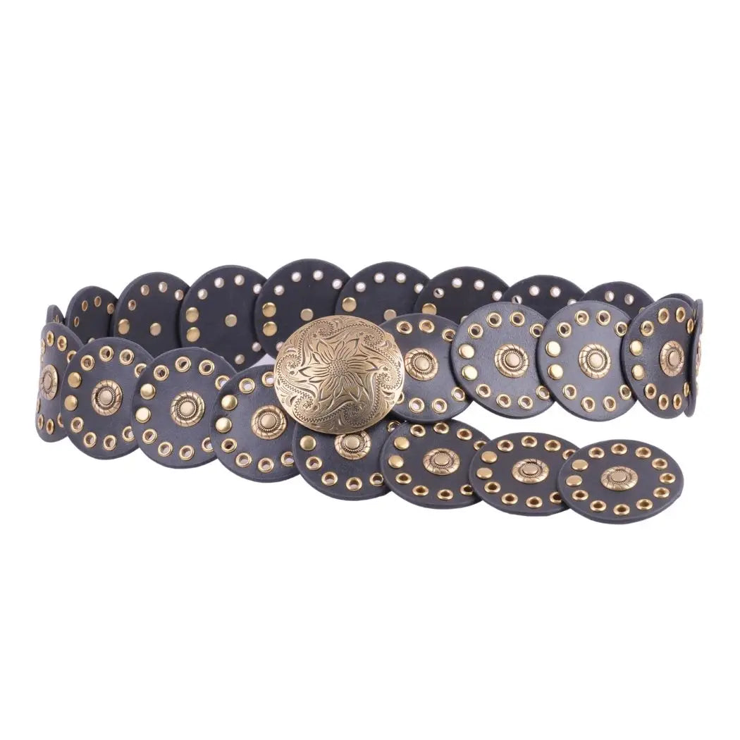 Leather Circle Disc Belt Black