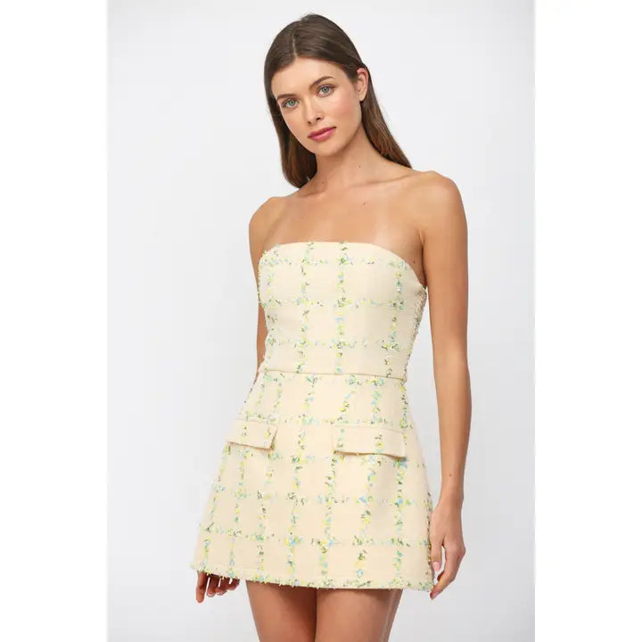 Strapless Tweed Dress Yellow