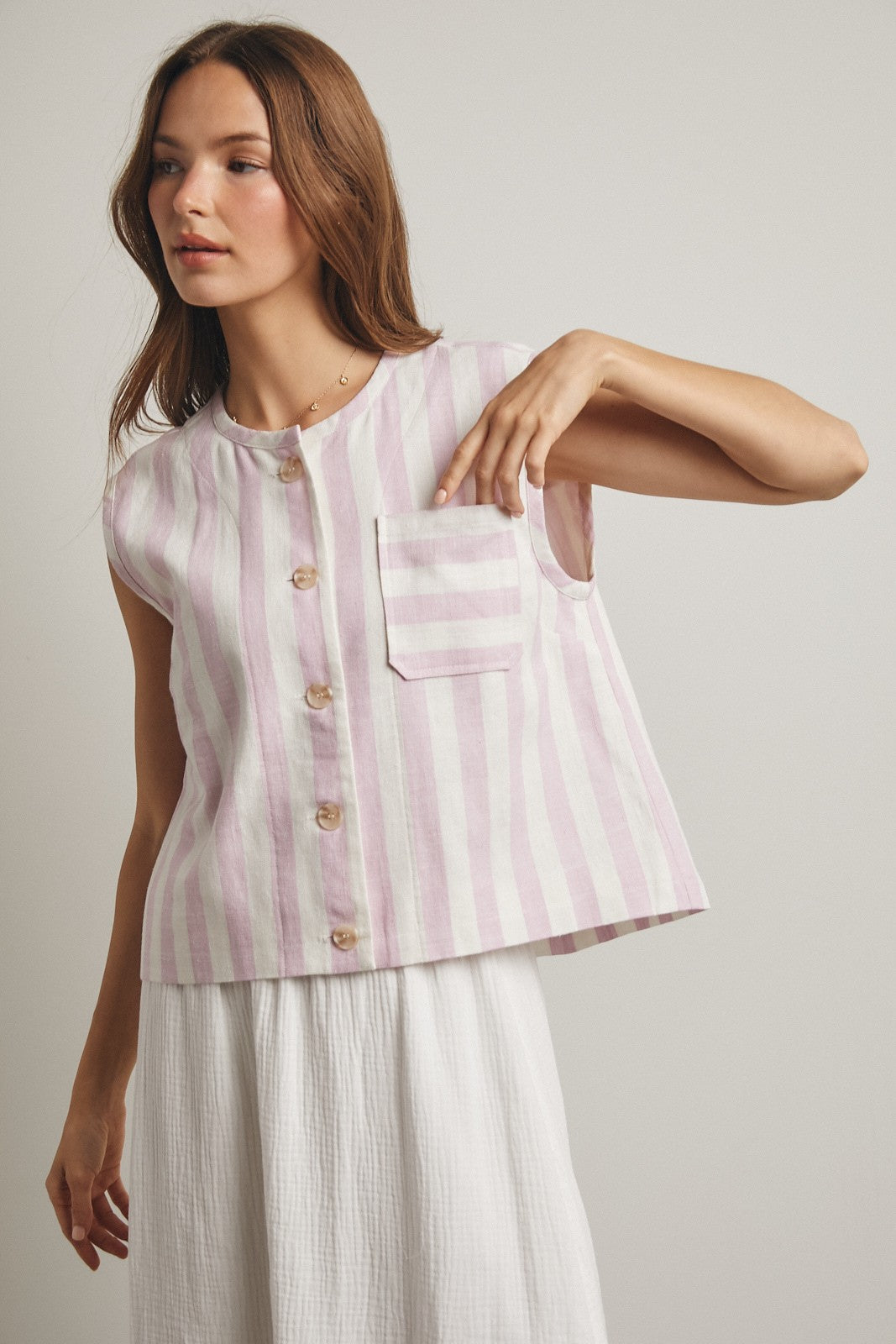 Pink Striped Button Up Vest - Clothe Boutique
