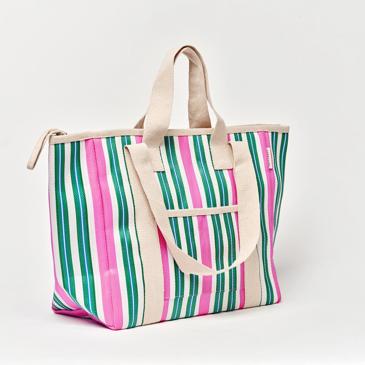Nylon Cooler Tote Seagrass Green Stripe