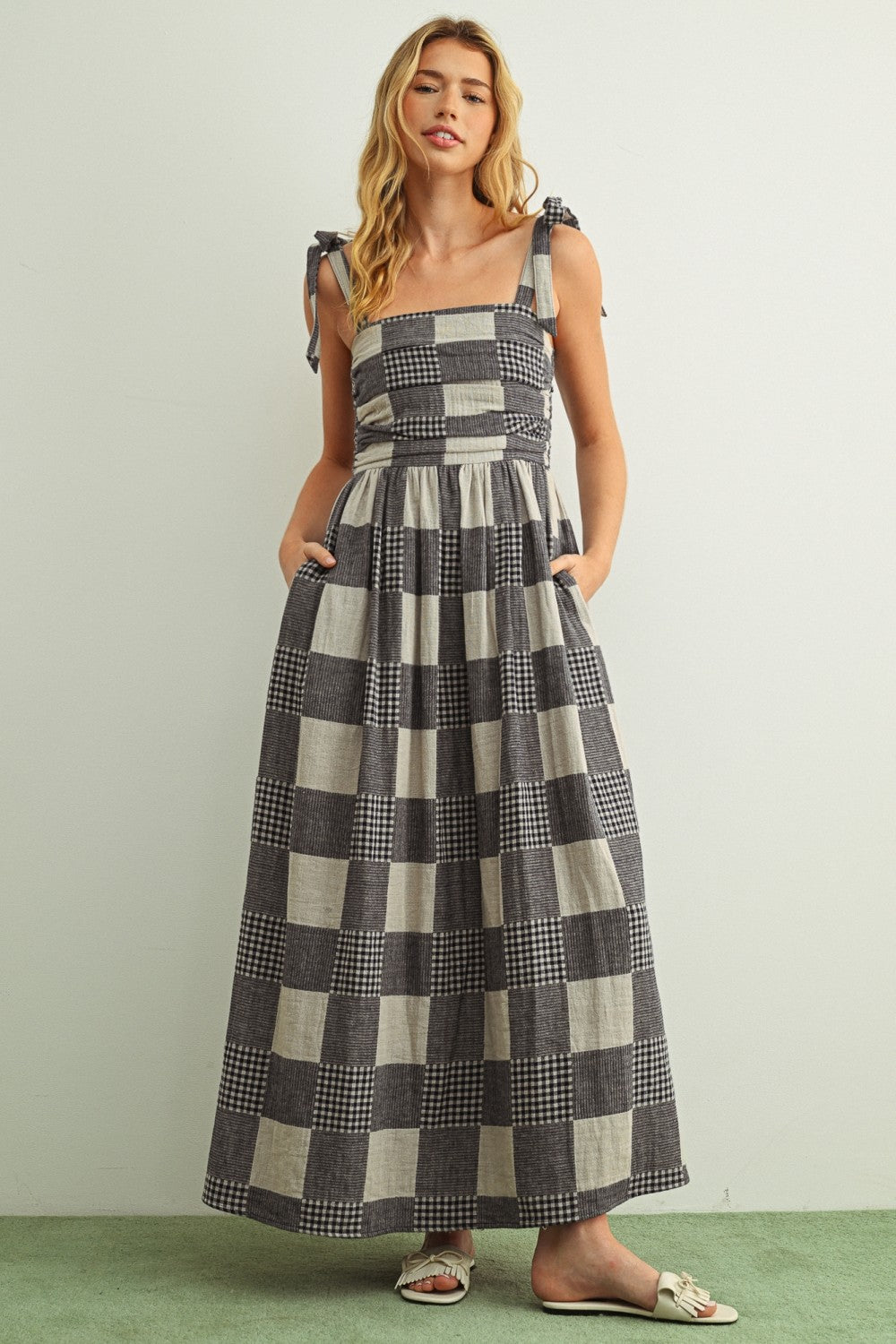 Gingham & Stripe Patch Maxi Dress