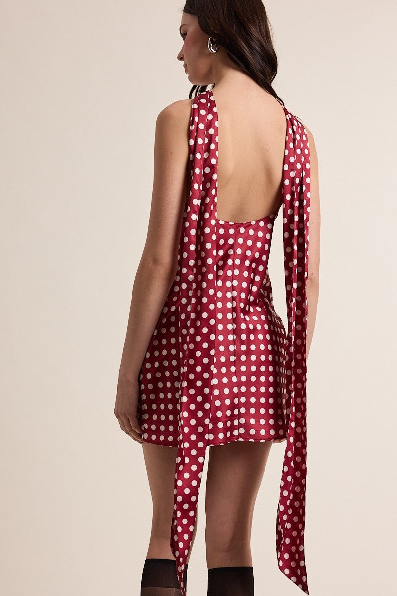 red and black polka dot mini dress Satin Polka Dot Scarf Mini Dress Red – Clothe Boutique