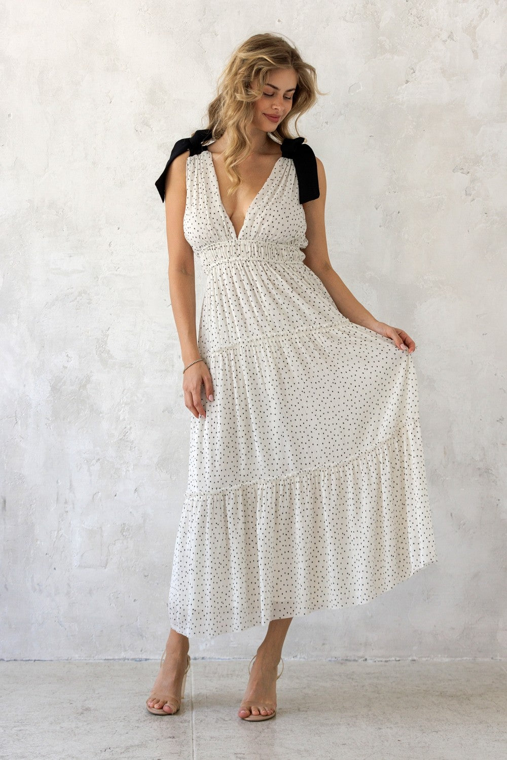 Polka Dot Chiffon Maxi Dress