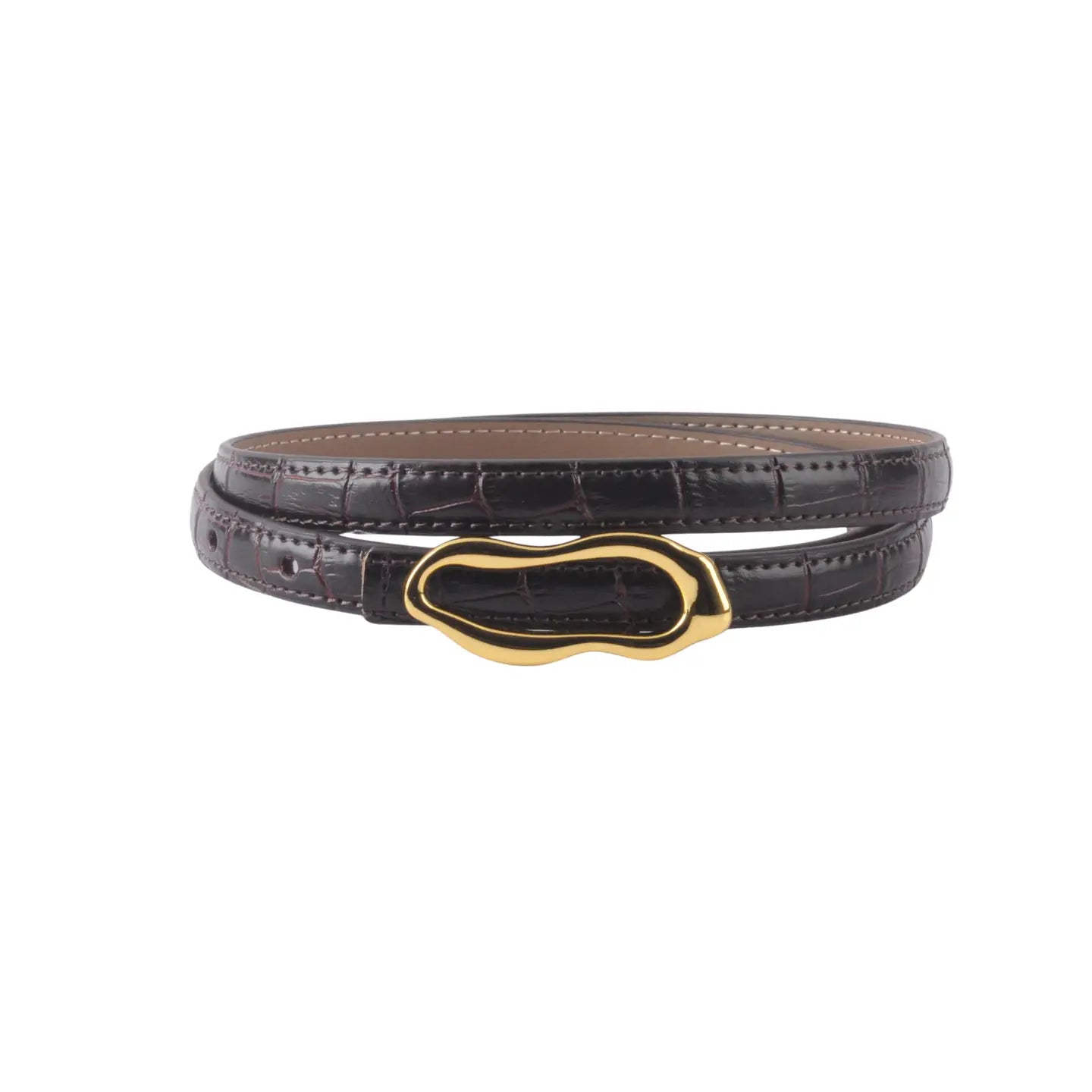 Skinny Embossed Croc Belt Brown