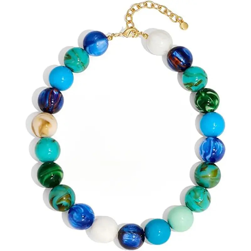 Round Resin Bead Necklace Blue Multi
