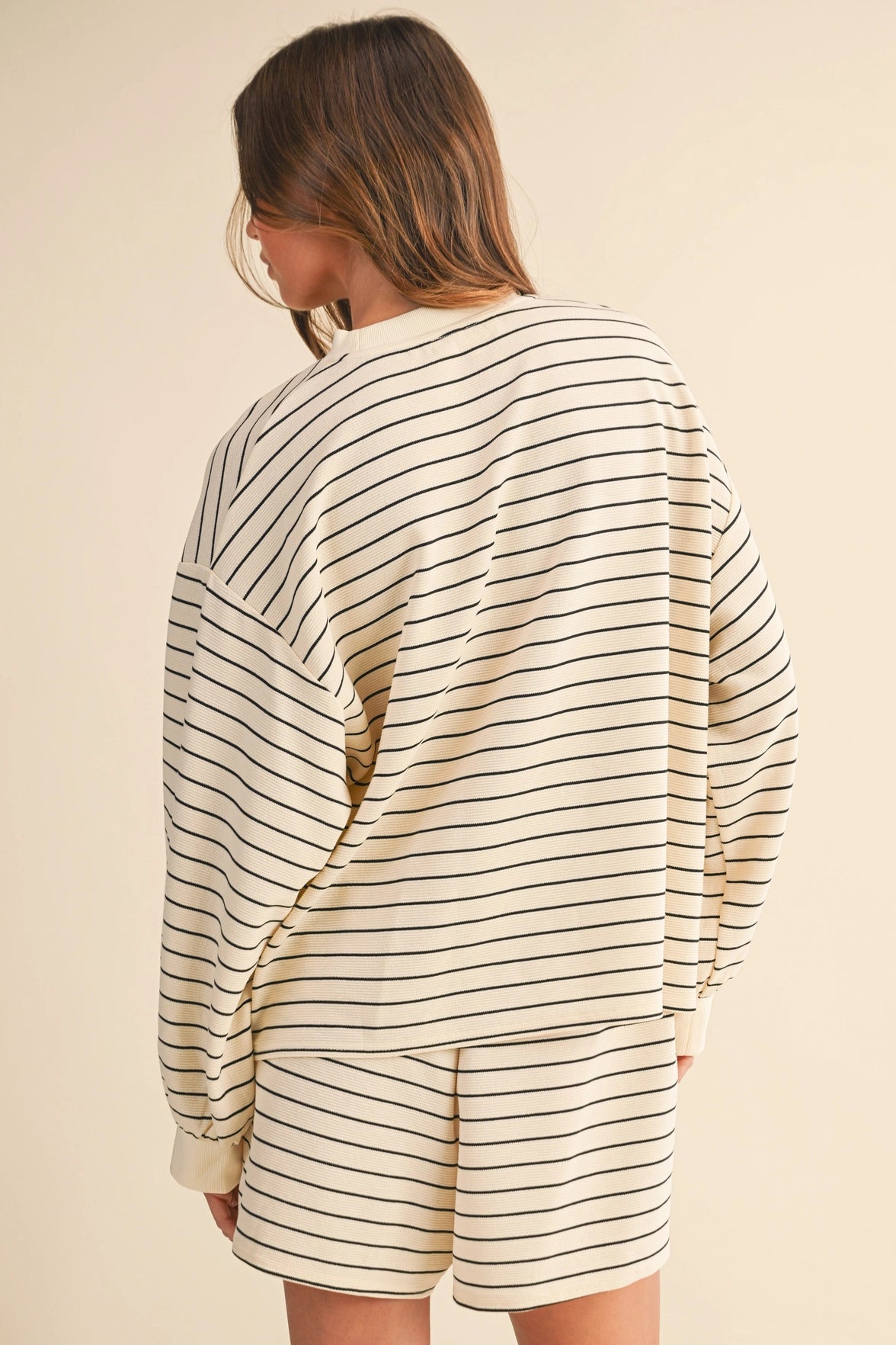 Cream Striped Pullover & Shorts Set of 2