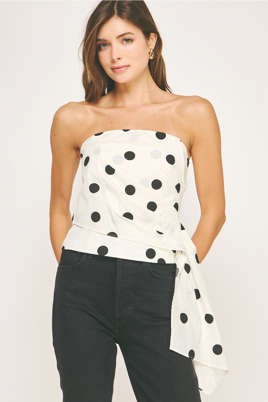 Polka Dot Side Pleated Drape Top