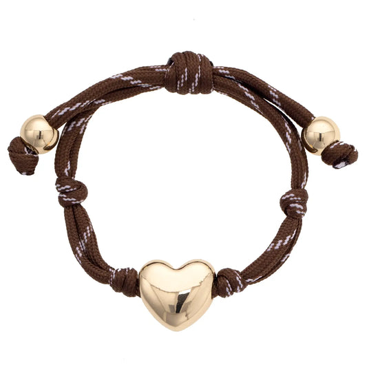 Puffy Heart Bracelet Brown