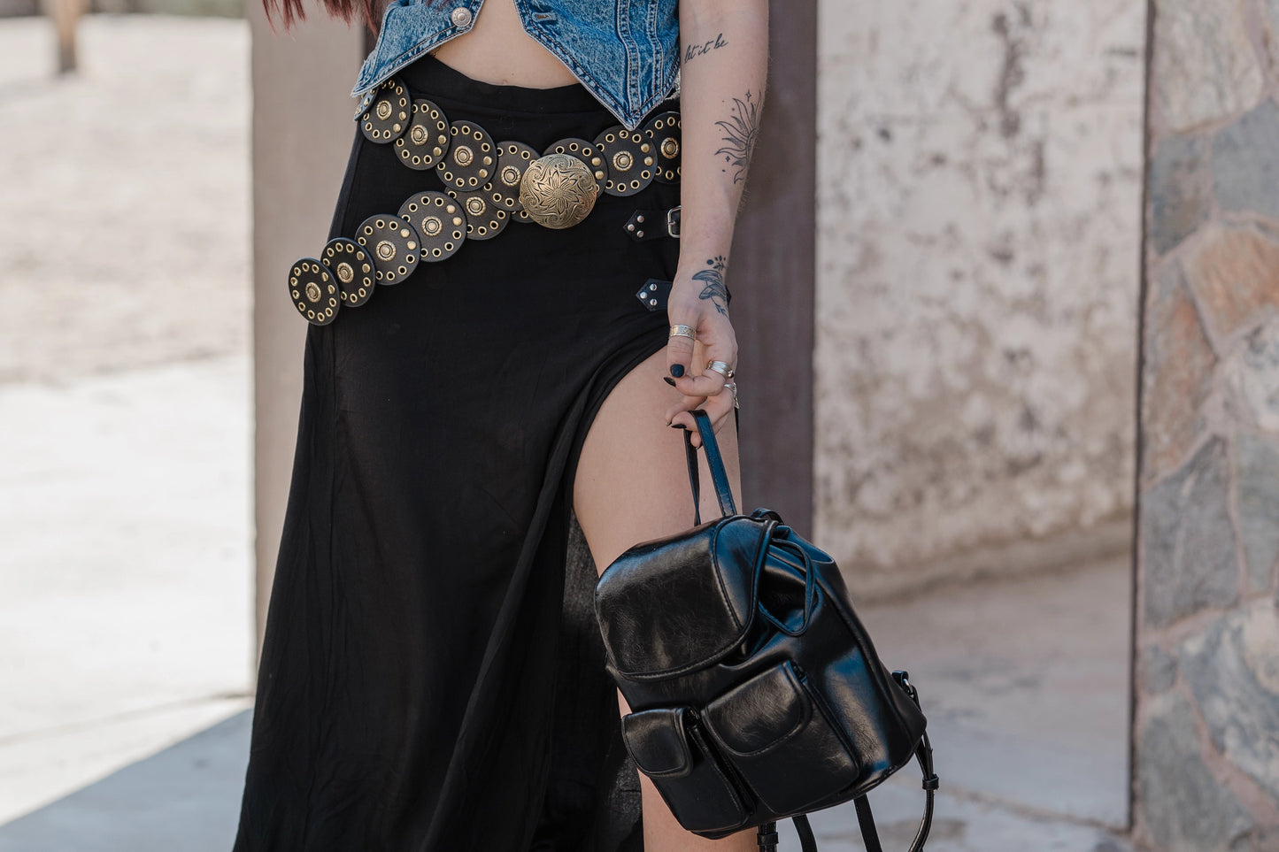 Leather Circle Disc Belt Black