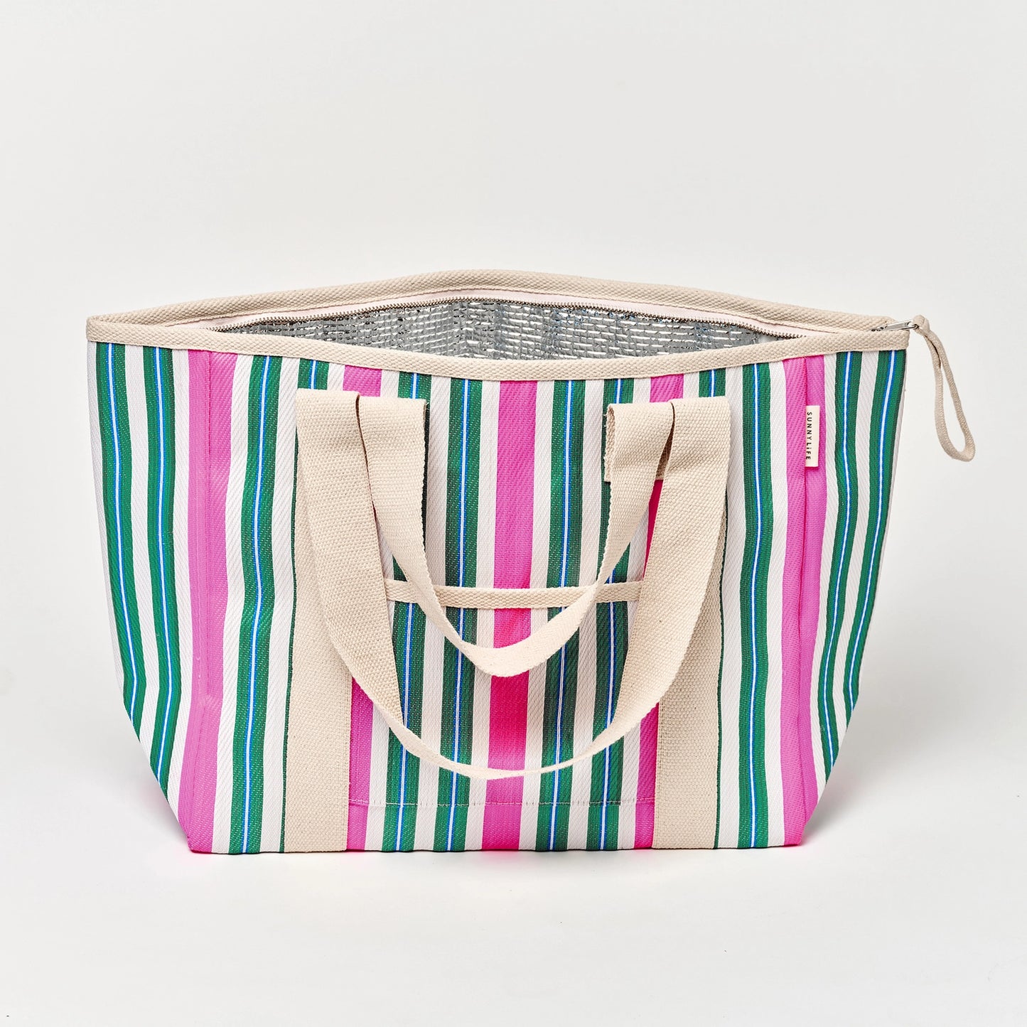Nylon Cooler Tote Seagrass Green Stripe